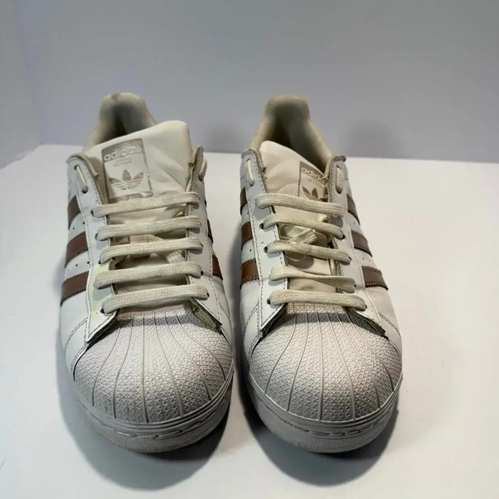 Adidas Superstar Womens 8.5 White Rose Gold Copper Metallic Shell Toe Sneakers